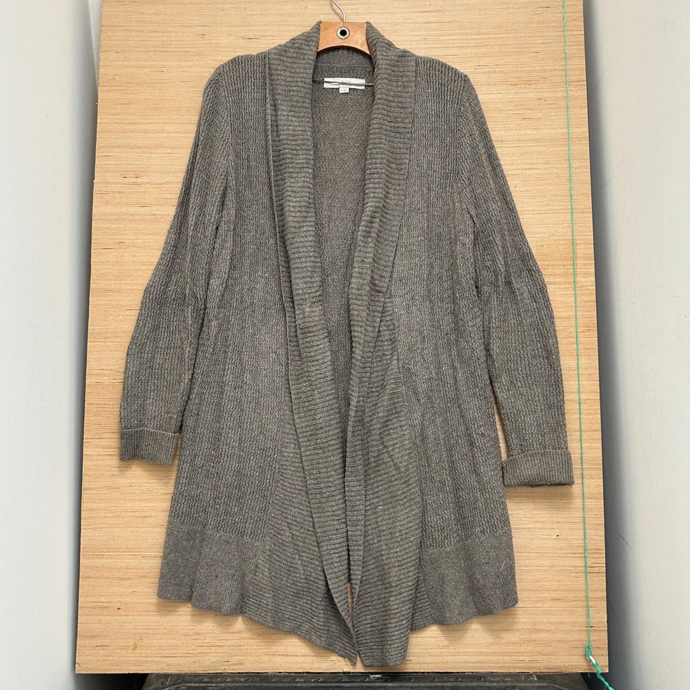 Loft Ann Taylor Gray Waffle Knit Shawl Collar Open Front Cardigan Sweater Medium